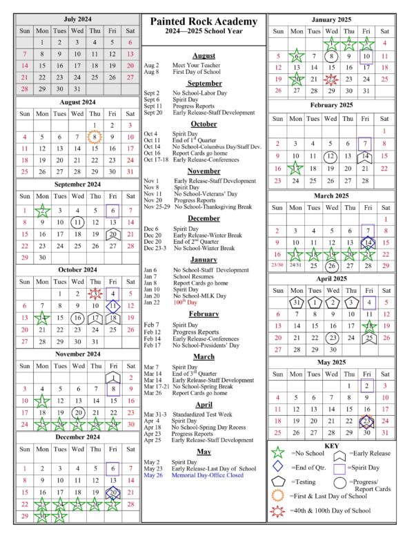 School Year Calendar 20242025 Painted Rock Academy